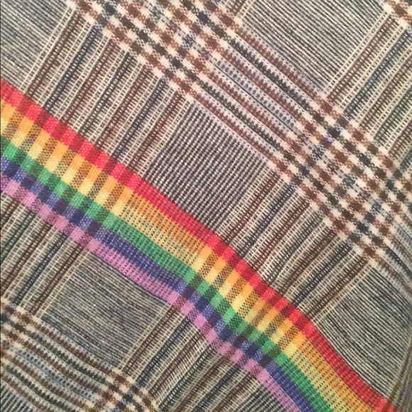 Fringed plaid Wrap with Rainbow stripe - Picture 2 of 2